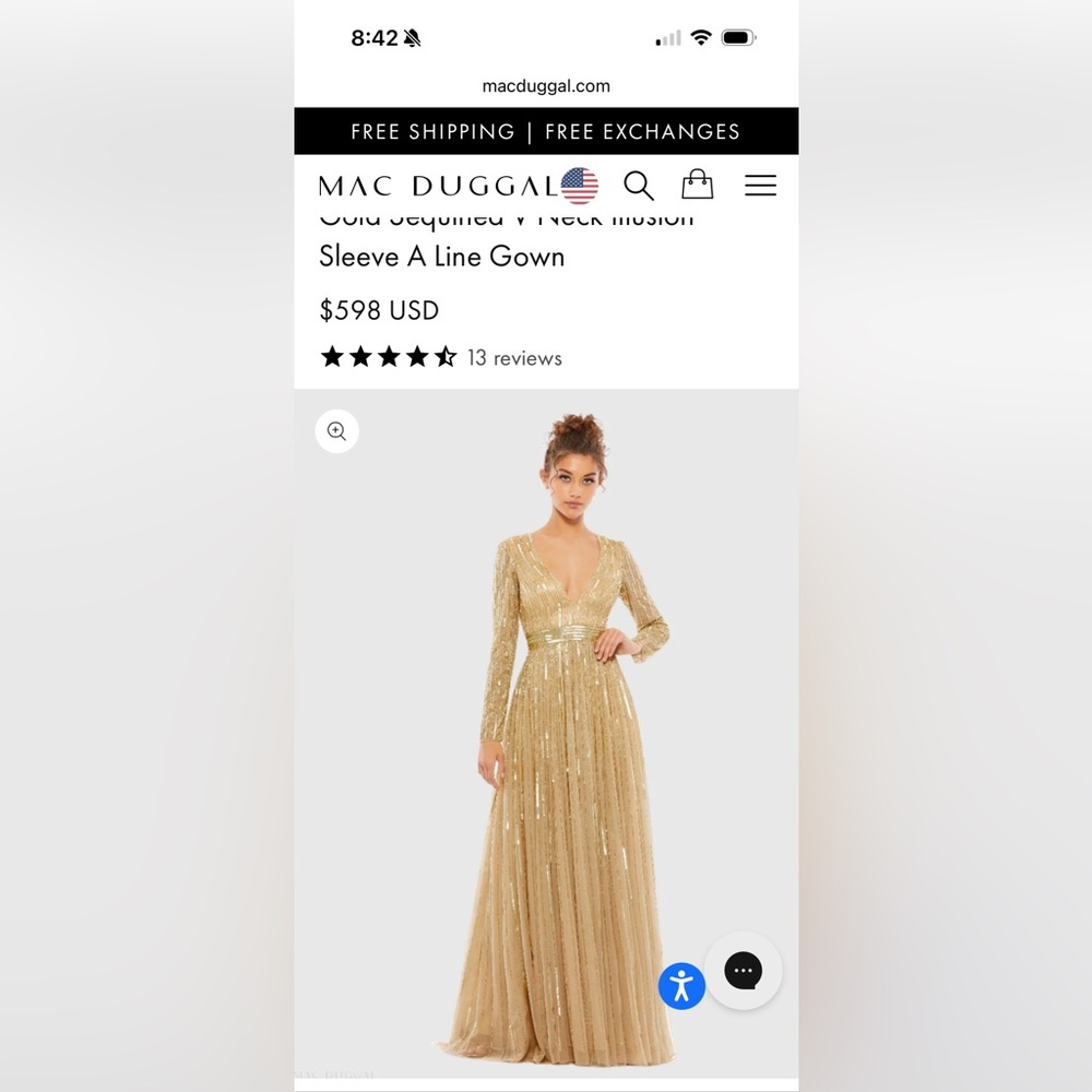 Mac Duggal Gold Long Sleeve Dress